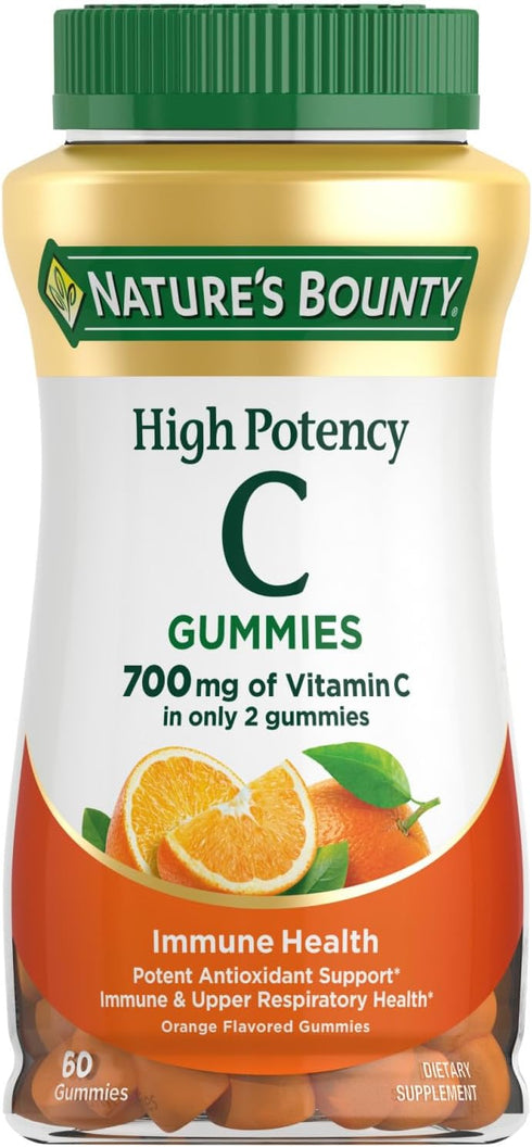 Nature's Bounty High Potency Vitamin C Gummies, Immune Support Supplement, 700mg, Orange Flavor, 60 Count