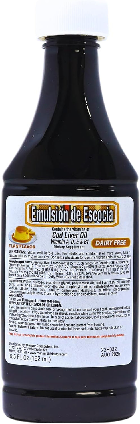 Flan Flavor Cod Liver Oil - 1-Pack (6.5 Fl Oz) for Immune, Bone, and Eye Health, Great Taste