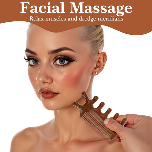 HJZHII 4 1 Wooden Scalp Comb, Scalp Massage Tool Scalps Massager Hair Growth Wooden Massage Comb in Sandalwood Gua Sha