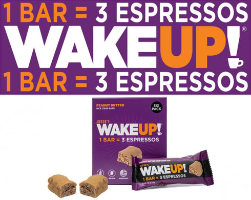 WAKE UP! Caffeinated Peanut Butter Protein Bars, Gluten Free, 350mg Caffeine, 6 Pack, Boosts Focus and Clarity