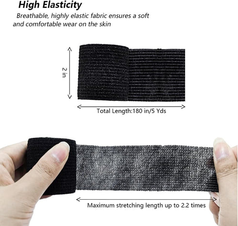 Nirvikalpa 12 Pack 2 Inches 5 (12 Count) Self Adhesive Bandage Wrap X Yards Black Athletic Tape Non-Woven Breathable