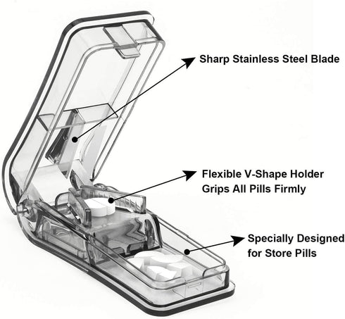 Pill Cutter for Small or Large Pills - The Best Multiple Pill Splitter Design in the USA, Keychain Pill Holder Bonus
