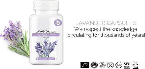 Organic Lavender Capsules - Natural Supplement for Relaxation and Balance, Non-GMO, Gluten-Free, 90 Vegan Capsules
