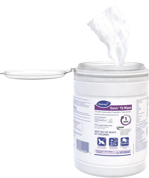 Diversey Oxivir Tb 101105463 One Step Disinfectant Cleaning Wipes, Accelerated Hydrogen Peroxide, Standard Sheets, 160-Wipes, 1-Canister