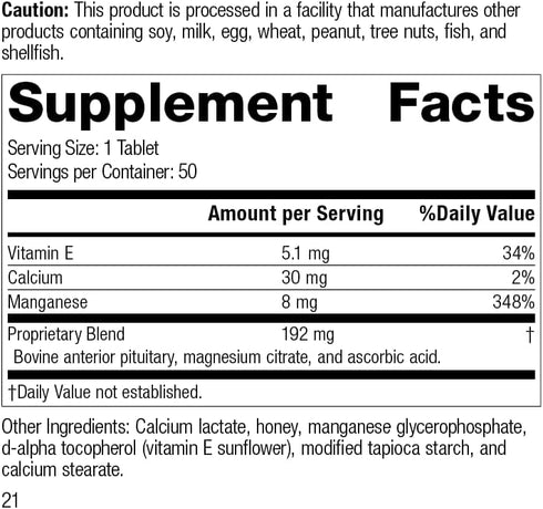 Standard Process E-Manganese, Pituitary Supplements with Calcium Lactate, 50 Tablets