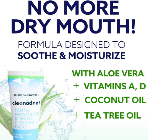 Dr. B Dental Solutions Cleanadent Denture and Gum Toothpaste, 4 oz - ADA Accepted, All-Natural for Odor and Stain