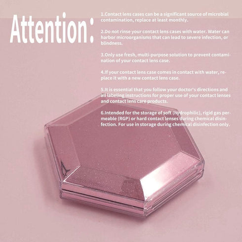 Contact Lens Case with Mirror - Hexagon Sparkles Portable Storage Container for Women (Pink)