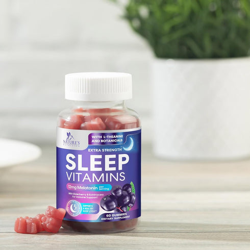 Sleep Vitamins, Fast Acting, Natural Sleep Gummy Supplement for Adults, 60 Gummies, 12mg Melatonin, Chamomile & Zinc