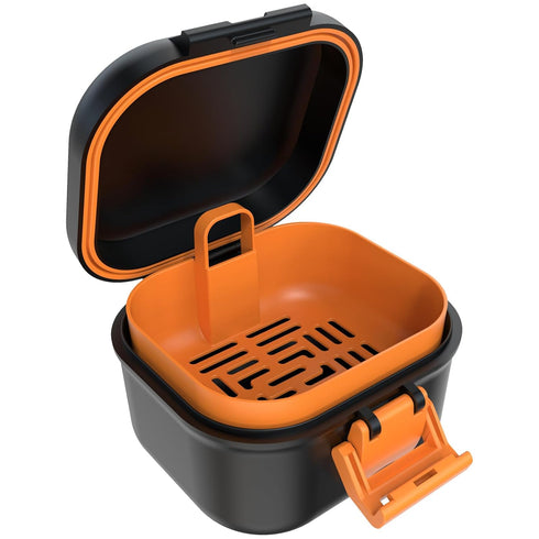 ARGOMAX Leak Proof Denture Bath Cup, Portable Soaking Box with Strainer for Dentures and Braces (Black + Orange)