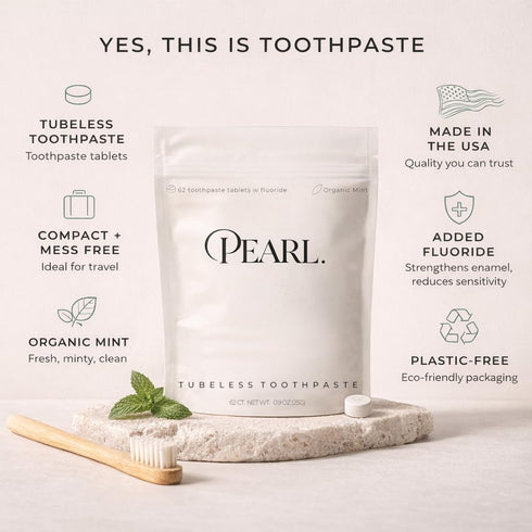 Packaging (186 Pearl Fluoride Mint Toothpaste Tablets | Dentist Designed | Natural Whitening | Sensitivity Relief | TSA