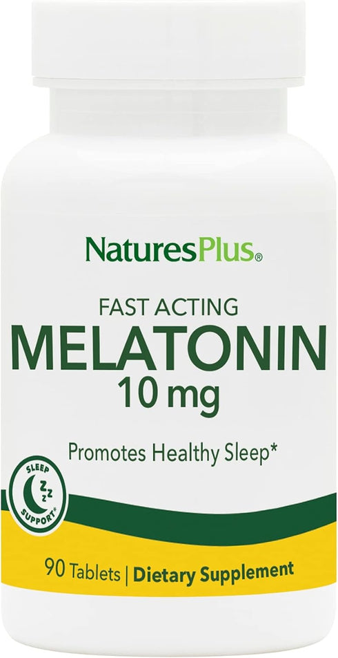 Natures Plus Melatonin 10 mg - 90 Fast-Acting Tablets - Vegan, Gluten-Free - Promotes Healthy Sleep - 90 Servings