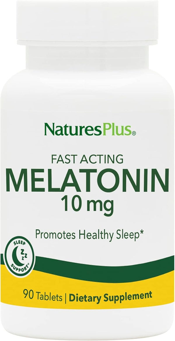 Natures Plus Melatonin 10 mg - 90 Fast-Acting Tablets - Vegan, Gluten-Free - Promotes Healthy Sleep - 90 Servings