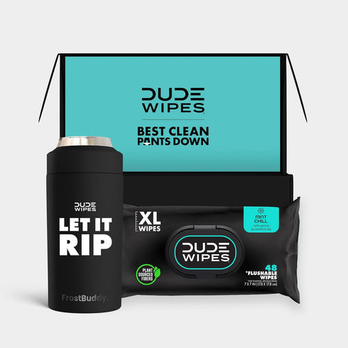 DUDE Wipes Summer Kit - FrostBuddy Universal Can Cooler + Extra-Large Flushable Wet Wipes - 48 Wipes