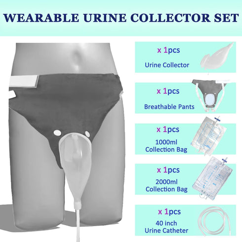 Sinlxcoy 2 Wearable Condom Catheter Urine Collection Bag Portable Urinals for Men, Leak-Proof Reusable Silicone