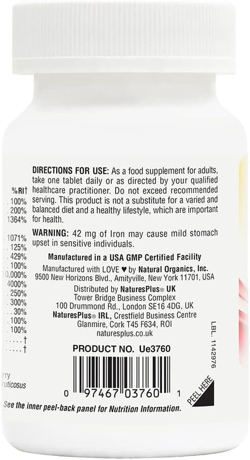 Natures Plus Hema-Plex Iron - 30 Slow-Release Tablets with 85 mg Elemental Iron + Vitamin C, Vegan