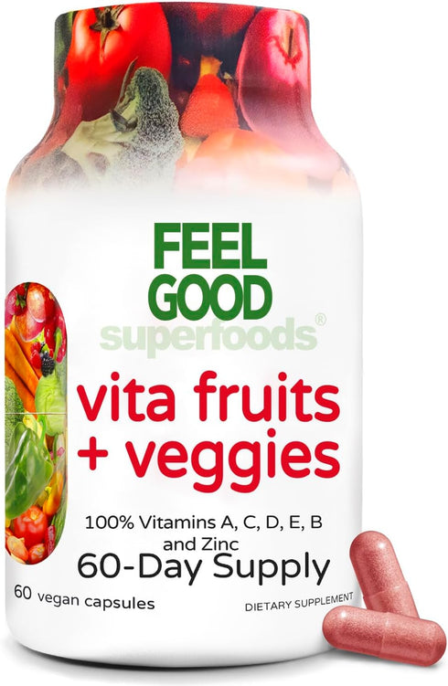 Vita Fruits and Veggies Capsules, 25 Superfood Ingredients, 60 Count Multivitamin for Men and Women