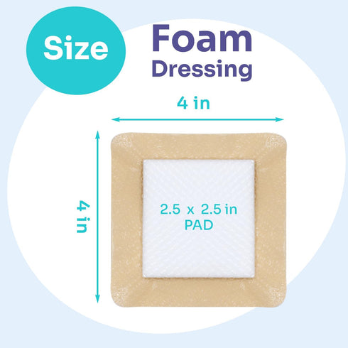 Conkote Silicone Adhesive Foam Dressings 4'' X 4'', Waterproof Bandages for Wound Care, Box of 10