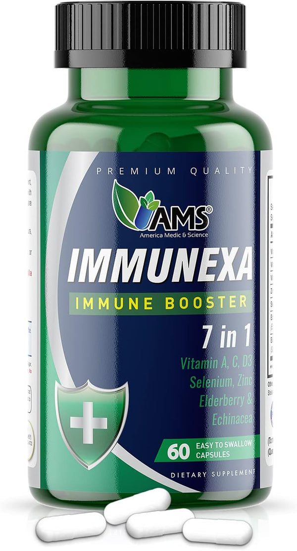 America Medic & Science Immunexa | 7 in 1 Immune Support Booster (60 Capsules) | Vitamin A, C, D, Zinc, Echinacea,