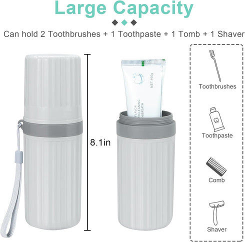 Travel Toothbrush Holder, Large Travel Toothbrush Cup Case, Portable Travel Toothbrush Toothpaste Makeup Storage for Business Trip Camping School - Gray