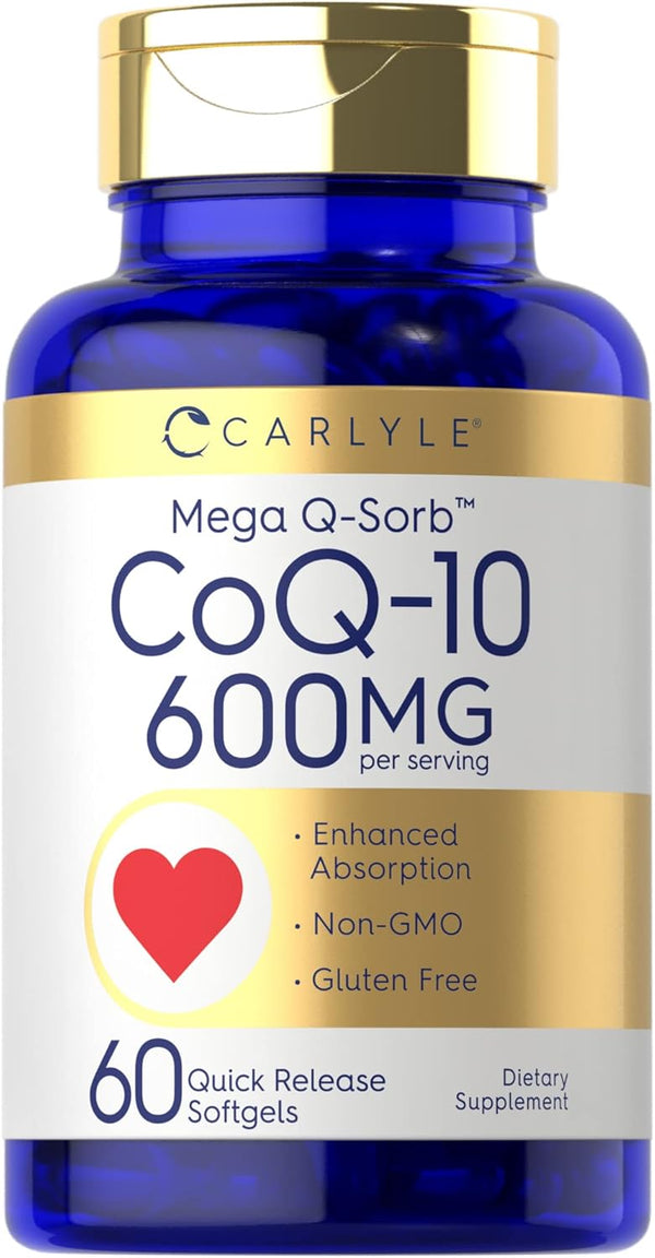 Carlyle CoQ10 600 mg | Mega Q-Sorb Coenzyme Q-10 | 60 Softgels | Non-GMO, Gluten Free with Black Pepper Extract