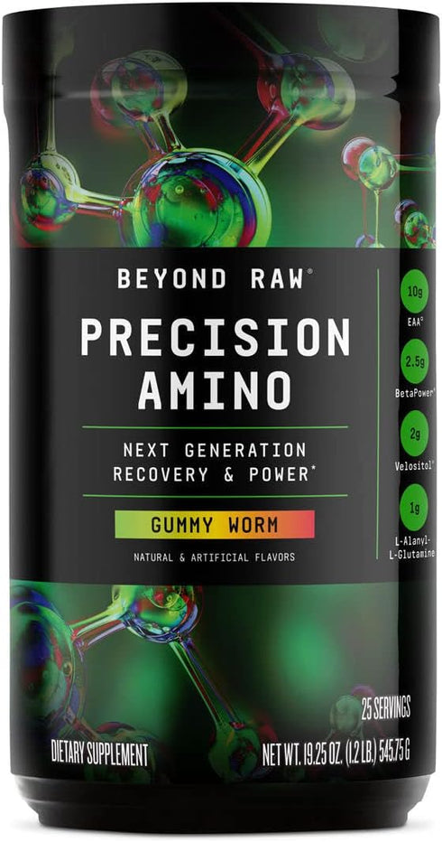 BEYOND RAW Precision Amino | Gummy Worm | Recovery & Power Amino Acid Formula | 25 Servings | Fuel Muscles