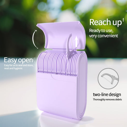 Floss Dental Picks Travel Case, 2 Boxes, 104 Double Line Flossers Included, Mint-Flavored, Oral Hygiene Essential