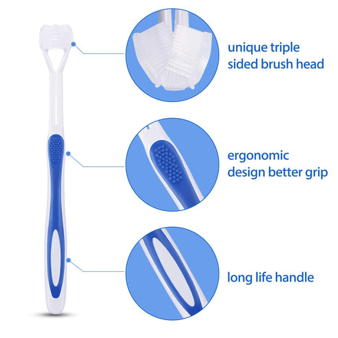 2 Pieces Autism Toothbrush, Three Bristle Travel Toothbrush for Complete Teeth and Gum-Care, Green, Blue