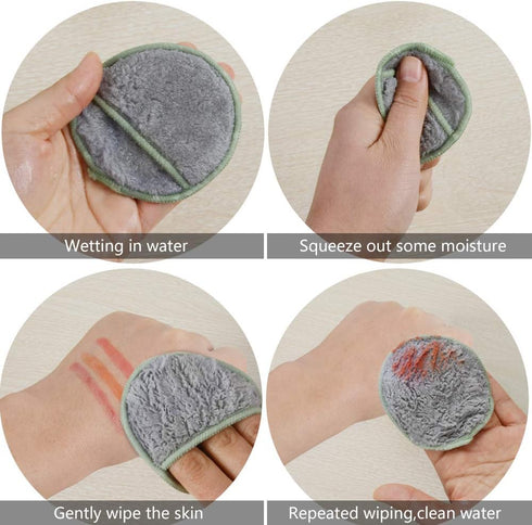 SUNLAND 16 Pack Reusable Makeup Remover Pads for Face, Eye, Lips - Microfiber Cleansing Gloves with Laundry Bag, Grey