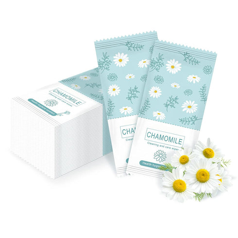 Travel Feminine Hygiene Wipes, 100 Pack, pH-Balanced, Chamomile Extract, Portable, Larger Wipes for Women