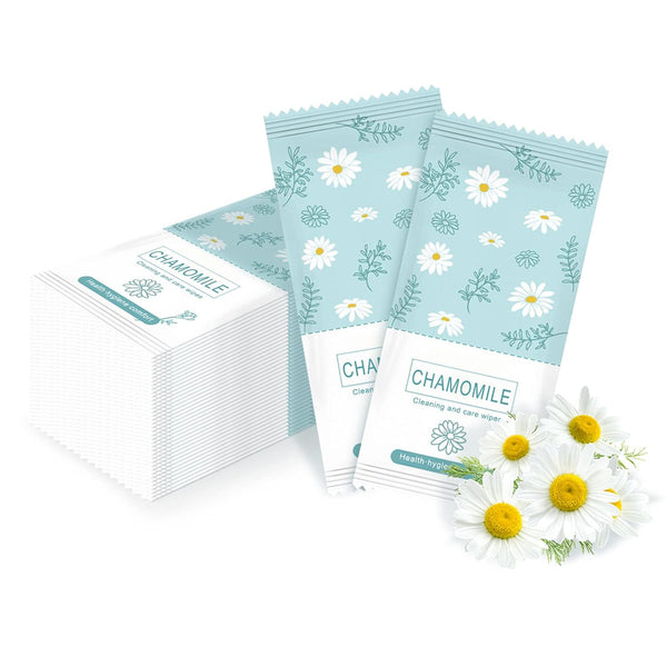 Travel Feminine Hygiene Wipes, 100 Pack, pH-Balanced, Chamomile Extract, Portable, Larger Wipes for Women