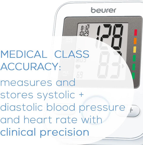 Beurer BM31 Upper Arm Blood Pressure Monitor, Large Cuff, Automatic & Digital, 2-Users, XL Display, Irregular Heartbeat
