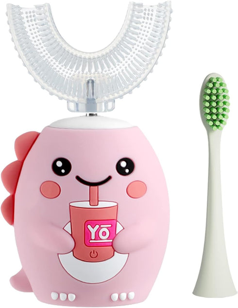 Kids Electric Toothbrushes, U Shaped Ultrasonic Rechargeable Toothbrush with Smart Timer, 6 Modes, IPX7 Waterproof, Pink