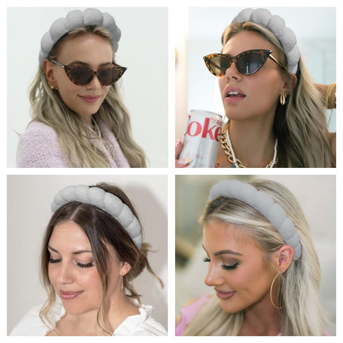 Spa Headbands for Washing Face or Makeup, Puffy Terry Cloth Hairband for Women, Gray