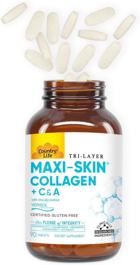 Country Life Maxi-Skin Collagen plus Vitamins C&A, Supports Skin Health