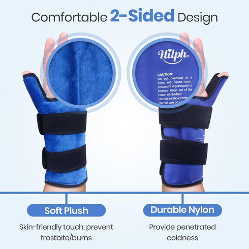 Hilph Large Thumb Wrist Ice Pack - Reusable Gel Ice Wrap for Carpal Tunnel & Tenosynovitis Pain Relief