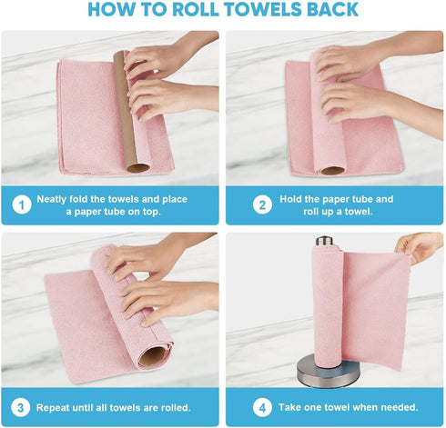AIDEA Pink Microfiber Cleaning Cloth Roll - 75PK, Reusable Tear Away Towels for Cars, Kitchen, and Windows