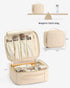 Vlando Travel Makeup Bag, Large Capacity PU Leather Cosmetic Case Organizer, Portable Bag with Dividers and Handle Beige