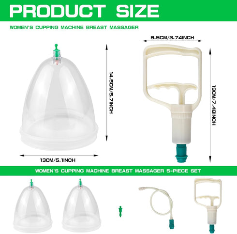 LNQ LUNIQI Set Vacuum Cupping for Breast Massage - Silicone Cups with Hand Pump for Body Contouring, Muscle Relaxation