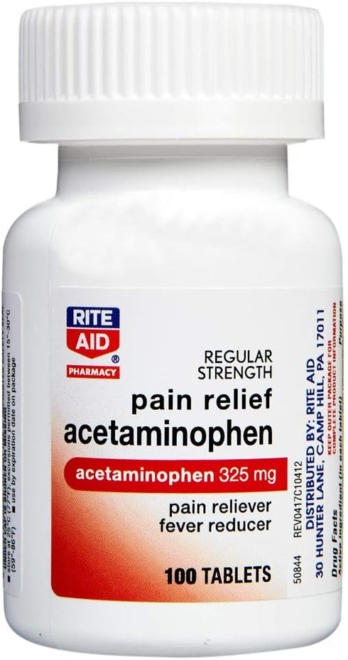 Rite Aid Regular Strength Pain Relief Acetaminophen, 325mg - 100 Tablets | Pain Reliever and Fever Reducer | Joint Pain Relief | Muscle Pain Relief | Arthritis Pain Relief | Back Pain Relief Products