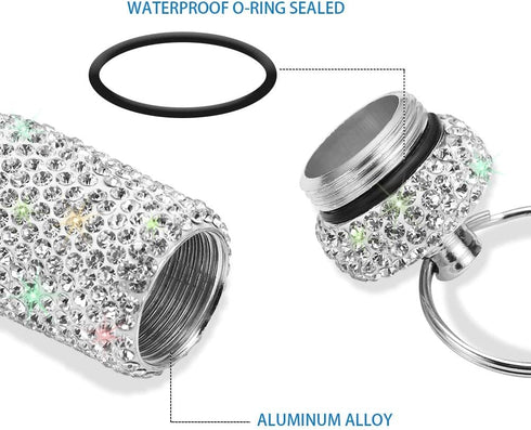 Portable Pill Case, Waterproof Pill Holder with Keychain, Bling Pill Box for Outdoor Travel