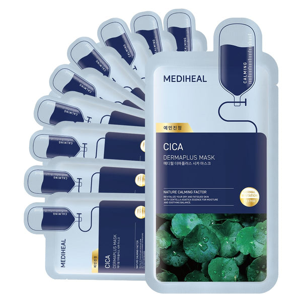 Mediheal Dermaplus Cica Mask (10 Counts) - Vegan Daily Mask for Calming Skin with Panthenol & Hyaluron