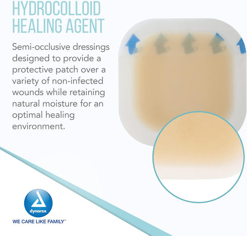 Dynarex DynaDerm Hydrocolloid Dressings, Sterile Moist Bandages, 4" x 4", 1 Box of 10, Thin & Latex-Free