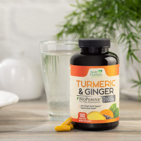 Turmeric Curcumin with BioPerine & Ginger, 180 Capsules for Natural Joint & Heart Support