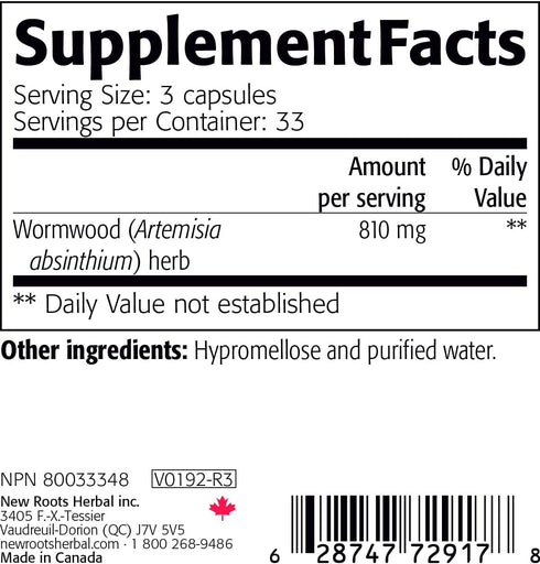 NEW ROOTS HERBAL Wormwood (100 Veg Caps) - Appetite, Digestion and Intestinal Balance Support - Non-GMO & Gluten Free