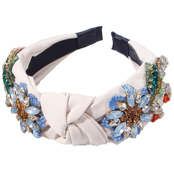 Yusier Baroque Rhinestone Crystal Headbands for Women | Exquisite Embroidered Hair Band Available in 5 Colors (Beige)