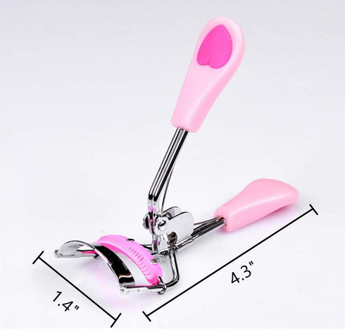Stainless Steel Eyelash Curler with Comb, Pain-Free for All Eye Shapes, 5 Silicone Refill Pads, Light Pink