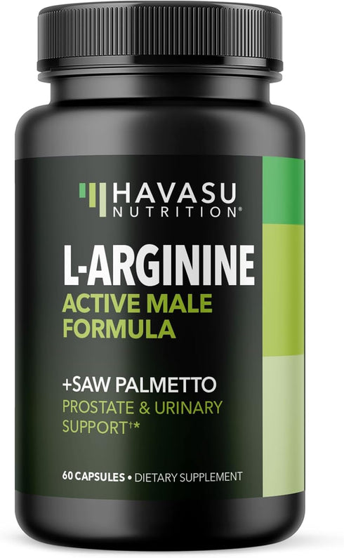 L Arginine Saw Palmetto for Men Prostate Supplement - Nitric Oxide (NO) & Prostate Support Supplement for Ultimate Male Health - Endurance Performance & Urinary Health - Vegan, 60 Count 1-Month Supply