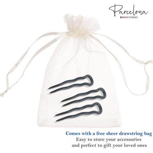 Parcelona French Mystic Wavy Set of 3 U Shaped Hair Pins for Women Fashion Flexible Durable Girls Styling Accessories