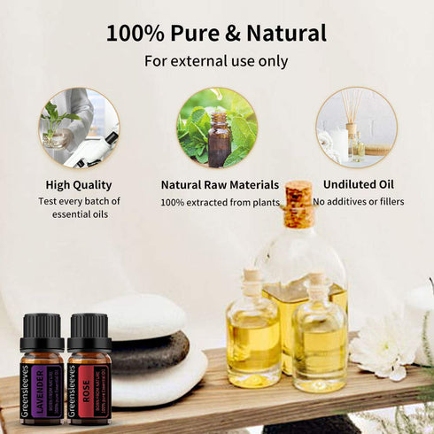 Set, 2 10ml GREENSLEEVES Rose Lavender Essential Oil x Pure Plant-Based Fragrance Oil for Aromatherapy, Essential Oils