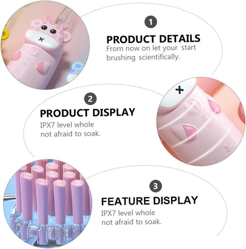 Ipetboom Colorful Cartoon Sonic Electric Toothbrush with Non-Slip Handle and Adjustable Brushing Frequency